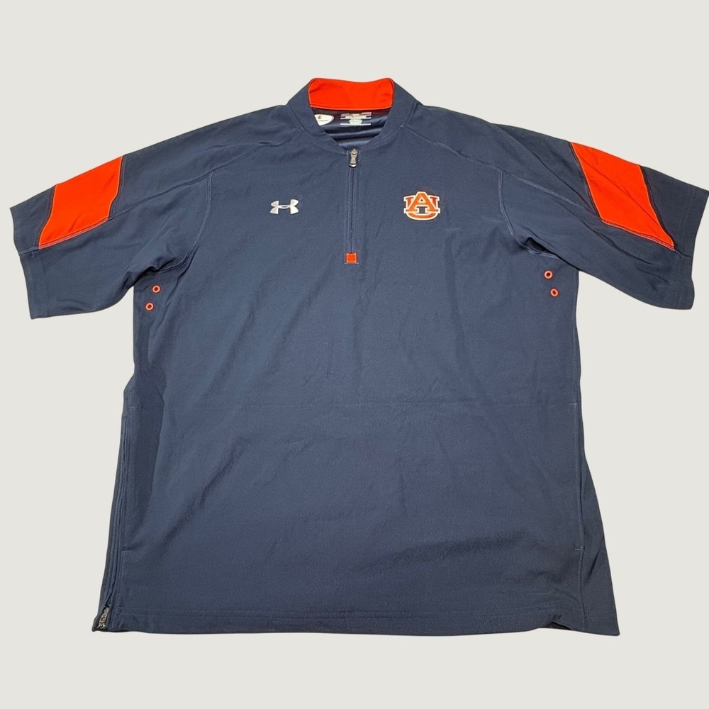 Under Armour Auburn Tigers Windbreaker Mens Large Navy Orange 1/4 Zip Sideline